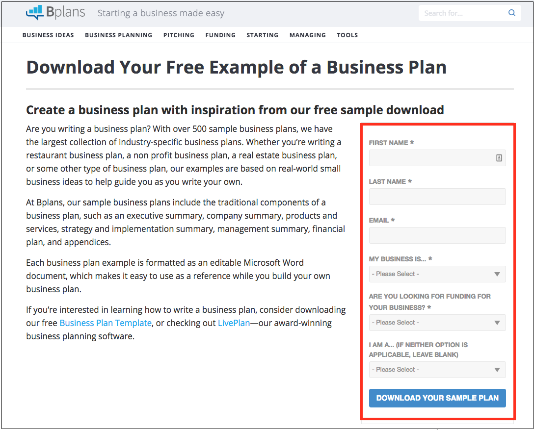 Free business plan software online